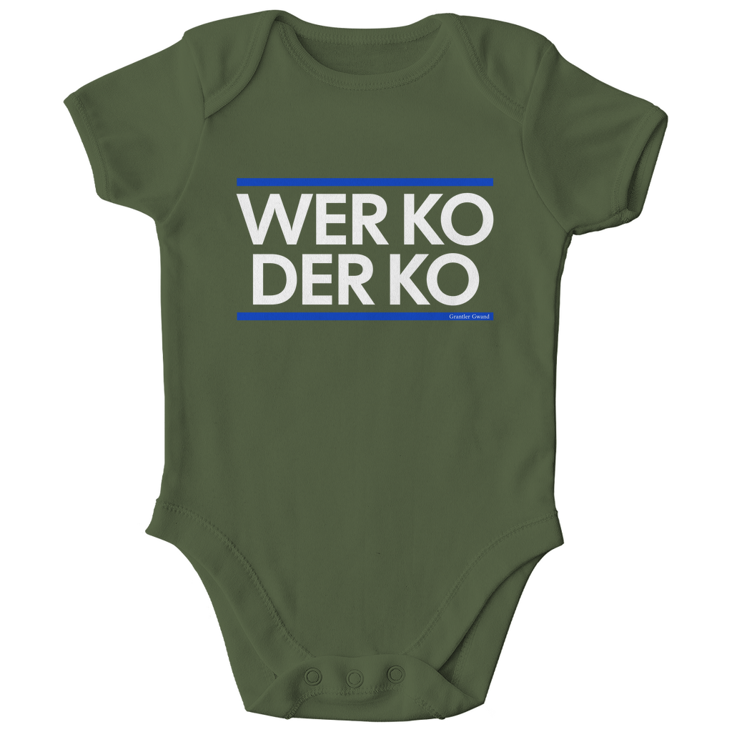 Bayerischer Bio Baby Body wer ko der ko - blau/weiß - Grantler Gwand
