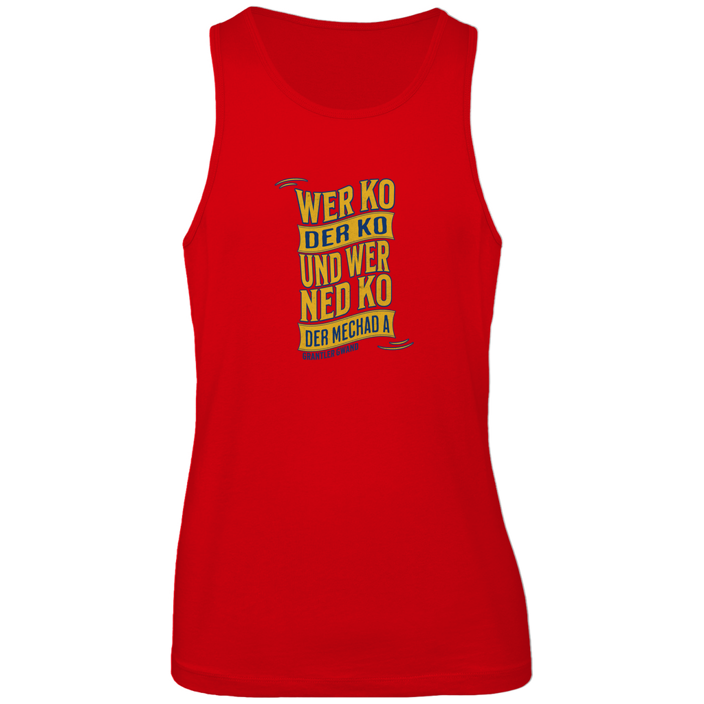 Bayerisches Herren Premium Tank Top wer ko der ko, wer ned ko, der mechad a - gold/blau - Grantler Gwand