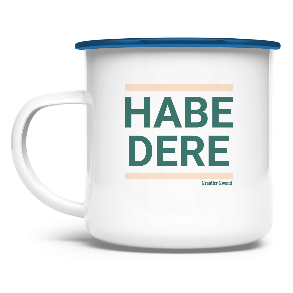 Bayerische Emaille Tasse Habe dere - grün/beige - Grantler Gwand
