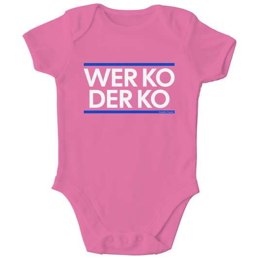 Bayerischer Bio Baby Body wer ko der ko - blau/weiß - Grantler Gwand