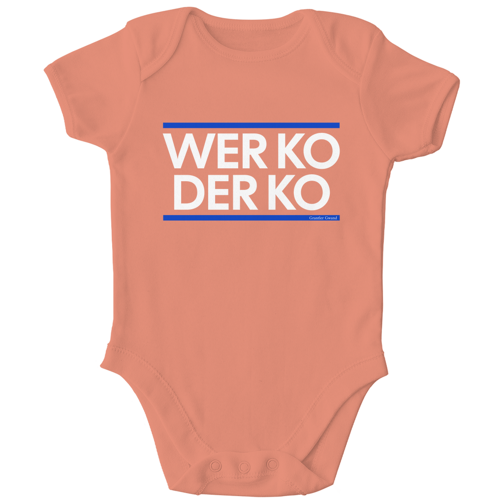 Bayerischer Bio Baby Body wer ko der ko - blau/weiß - Grantler Gwand