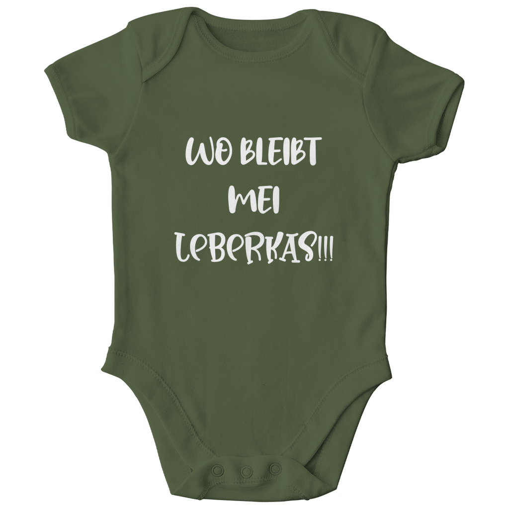 Bayerischer Bio Baby Body Wo bleibt mei Leberkas - weiß - bayerisches Gwand