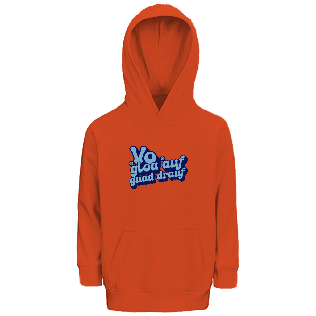 Bayerischer Kinder Premium Bio Hoodie Vo gloa auf guad drauf - blau - Grantler Gwand