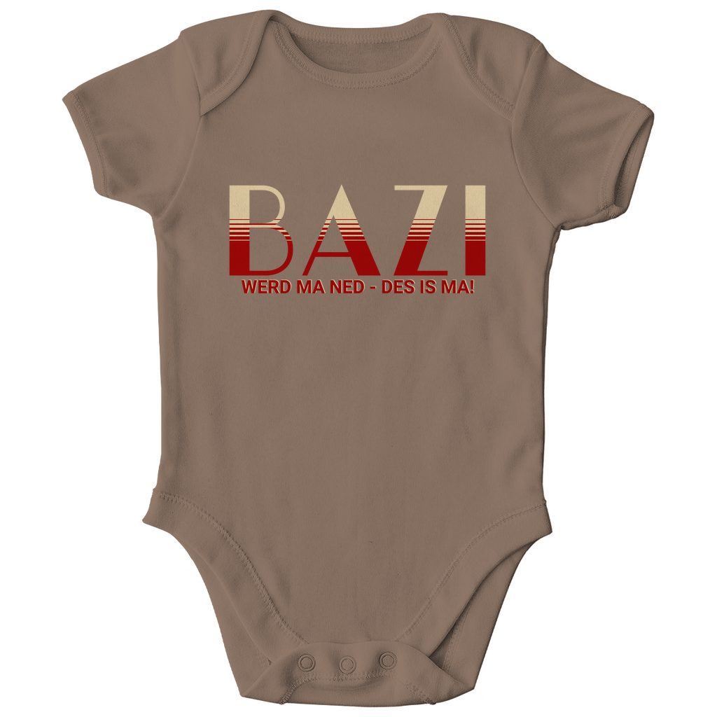 Bayerischer Bio Baby Body Bazi werd ma ned, des is ma - rot/beige - Grantler Gwand