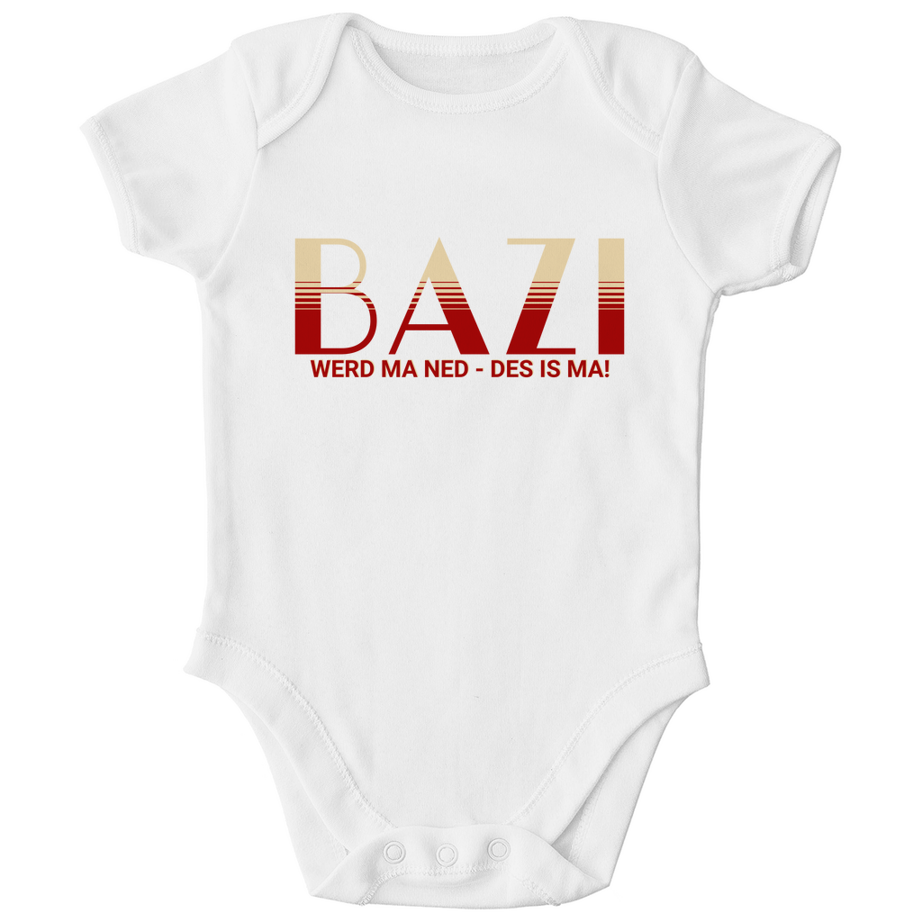Bayerischer Bio Baby Body Bazi werd ma ned, des is ma - rot/beige - Grantler Gwand