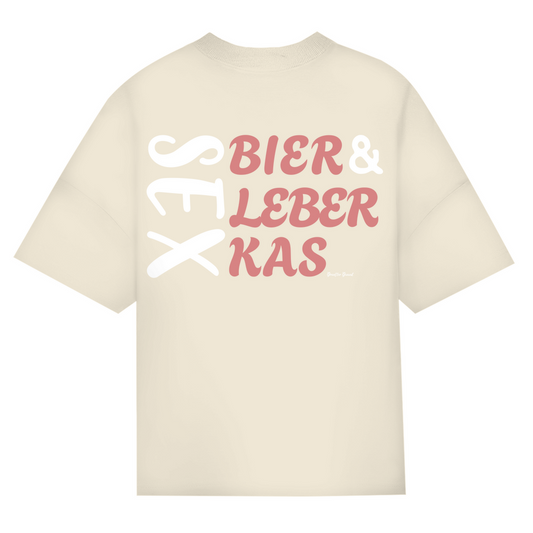 Bayerisches Oversize T-Shirt Männer - Sex, Bier, Leberkas - rot/weiß - Grantler Gwand