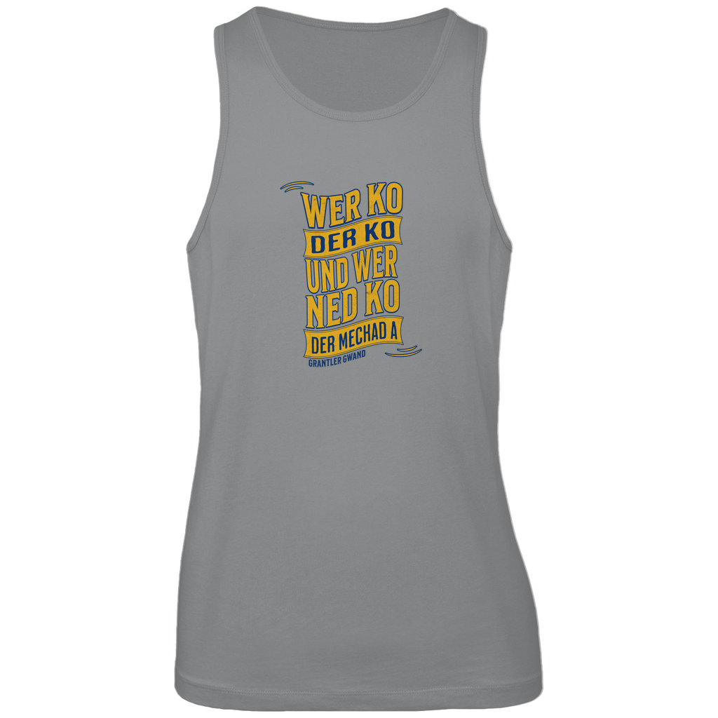 Bayerisches Herren Premium Tank Top wer ko der ko, wer ned ko, der mechad a - gold/blau - Grantler Gwand