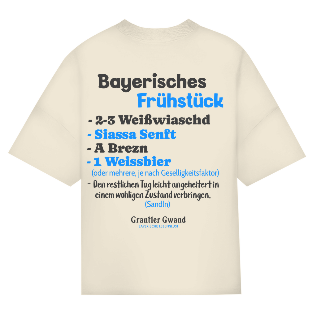 Bayerisches Oversize T-Shirt Unisex -  Bayerisches Frühstück - Schwarz/Blau - Grantler Gwand