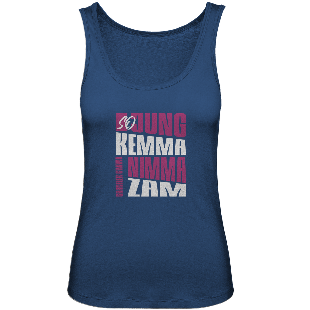 Bayerisches Damen Premium Organic Tank Top So jung kemma nimma zam - lila/weiß - Grantler Gwand