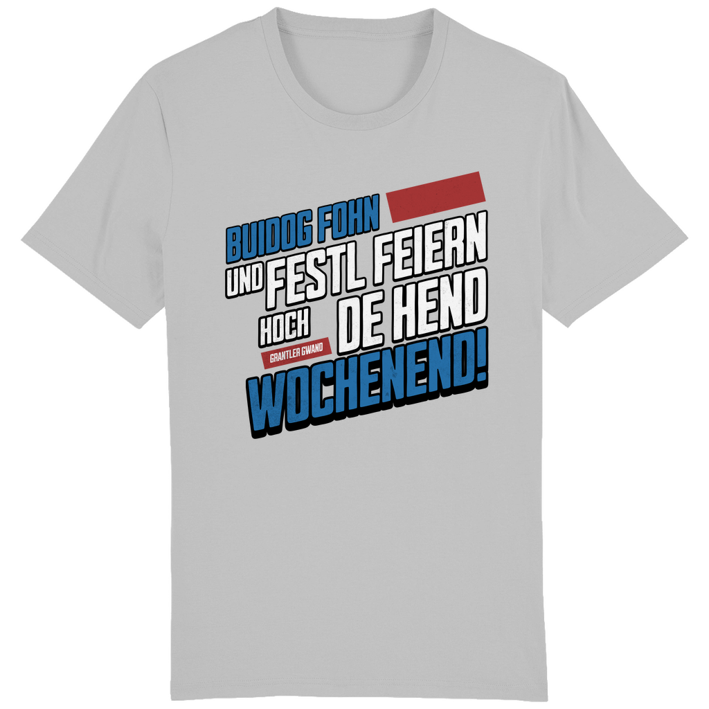 Bayerisches Herren T-Shirt Buidog fohn und Festl feiern - blau/rot - Grantler Gwand