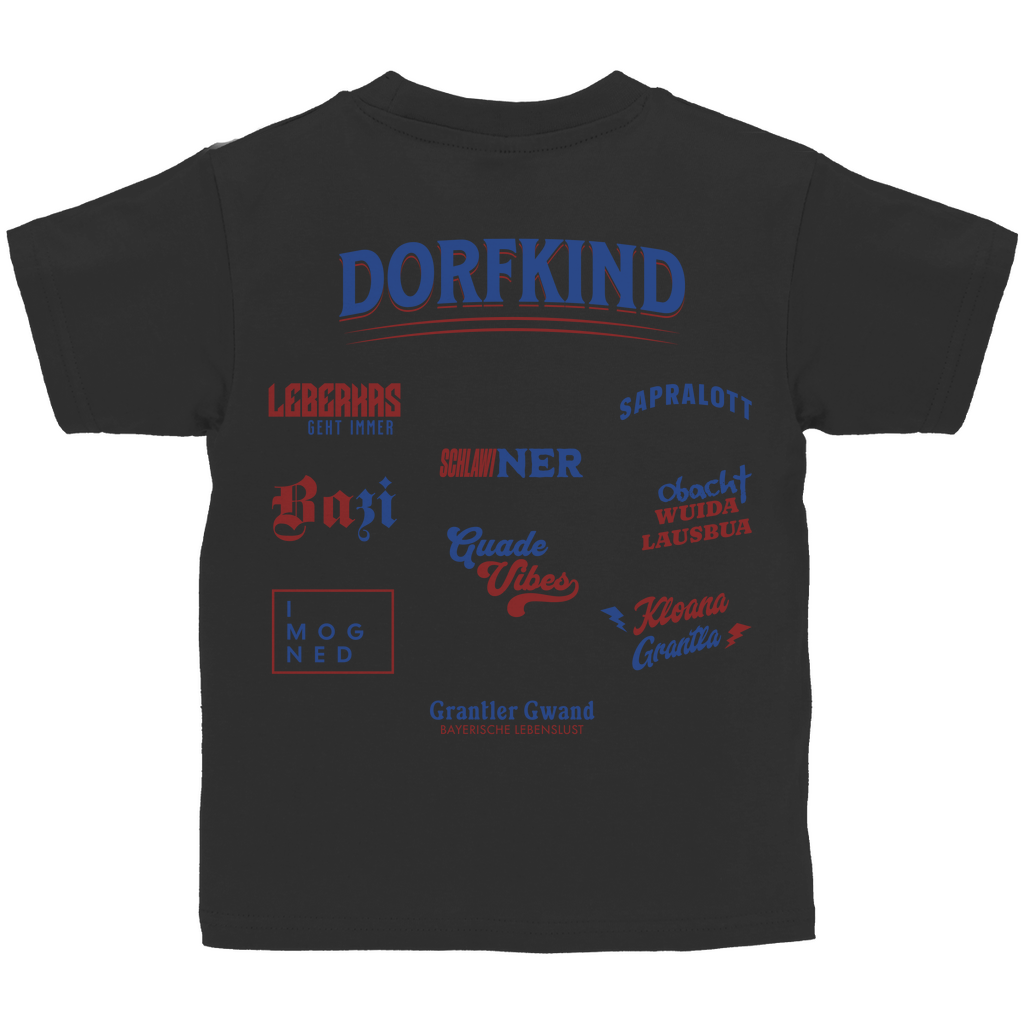 Bayerisches Kinder T-Shirt - Dorfkind für Buam - Rot/Blau - Grantler Gwand