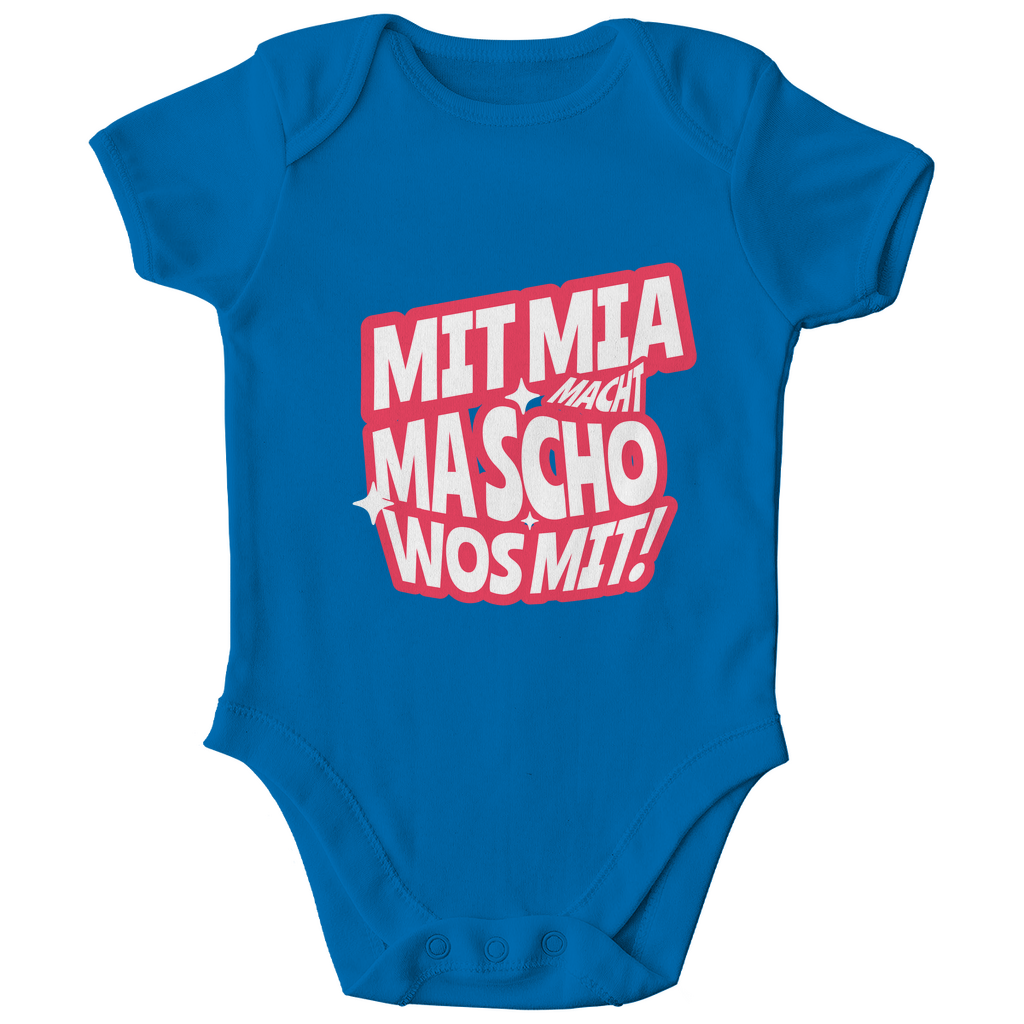 Bayerischer Bio Baby Body Mit mia macht ma scho wos mit - rot - Grantler Gwand