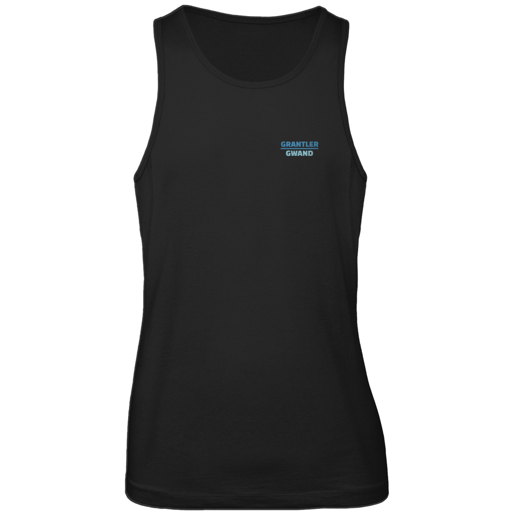 Bayerisches Herren Premium Tank Top Scheiss da nix, dann feid da nix - blau - Front und Backprint - Grantler Gwand