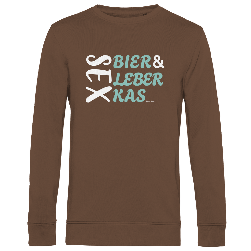 Herren Premium Bio Sweatshirt Sex, Bier, Leberkas - grün/weiß