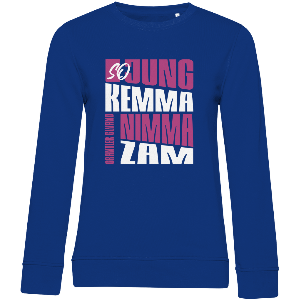 Damen Premium Bio Sweatshirt So jung kemma nimma zam - lila/weiß