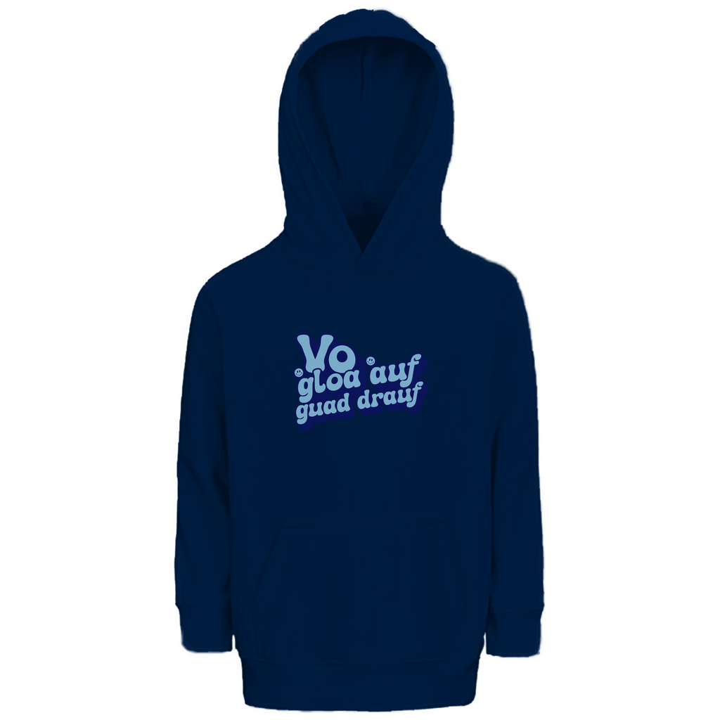 Bayerischer Kinder Premium Bio Hoodie Vo gloa auf guad drauf - blau - Grantler Gwand