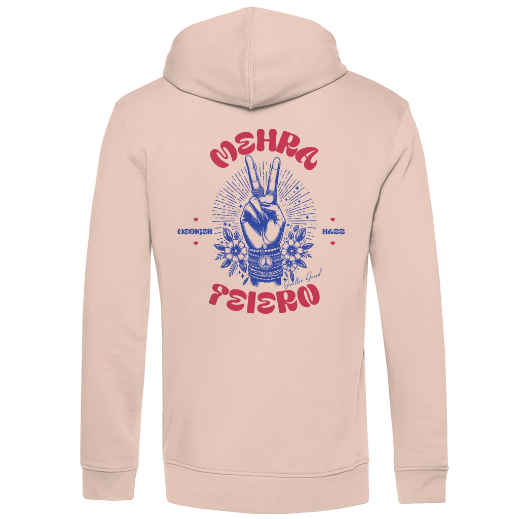 Bayerischer Herren Premium Bio Hoodie Weniger Hass, Mehra Feiern - Rot/Blau - Grantler Gwand - Rückendruck