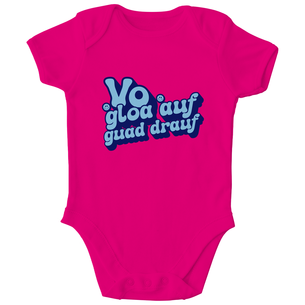 Bayerischer Bio Baby Body Vo gloa auf guad drauf - blau - Grantler Gwand