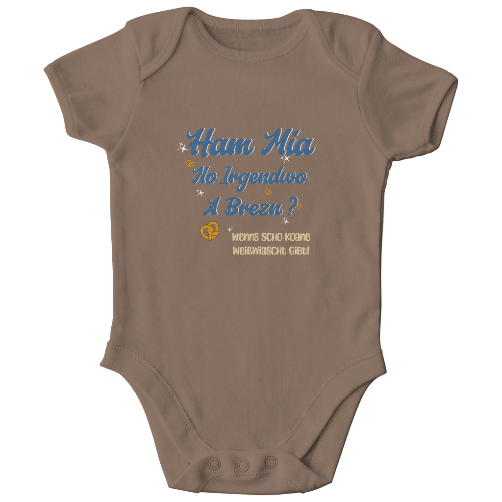 Bayerischer Bio Baby Body Ham mia no irgendwo a Brezn - blau - Grantler Gwand