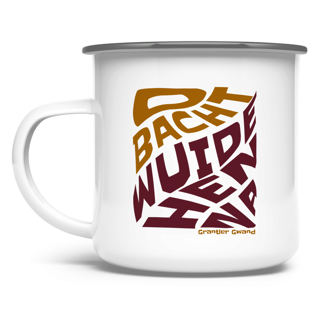 Emaille Tasse Obacht wuide Henna - ocker/rot