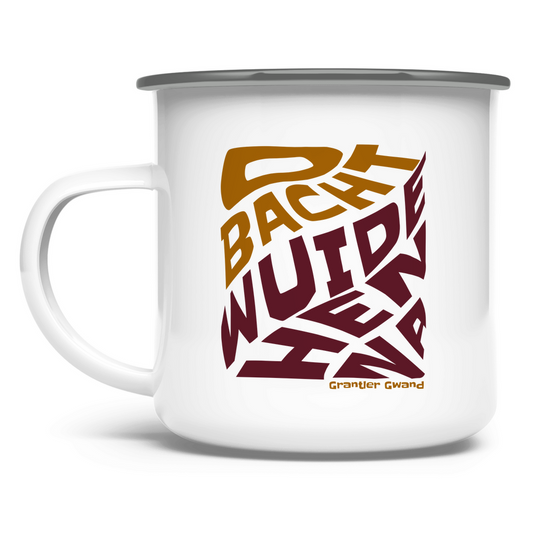 Emaille Tasse Obacht wuide Henna - ocker/rot