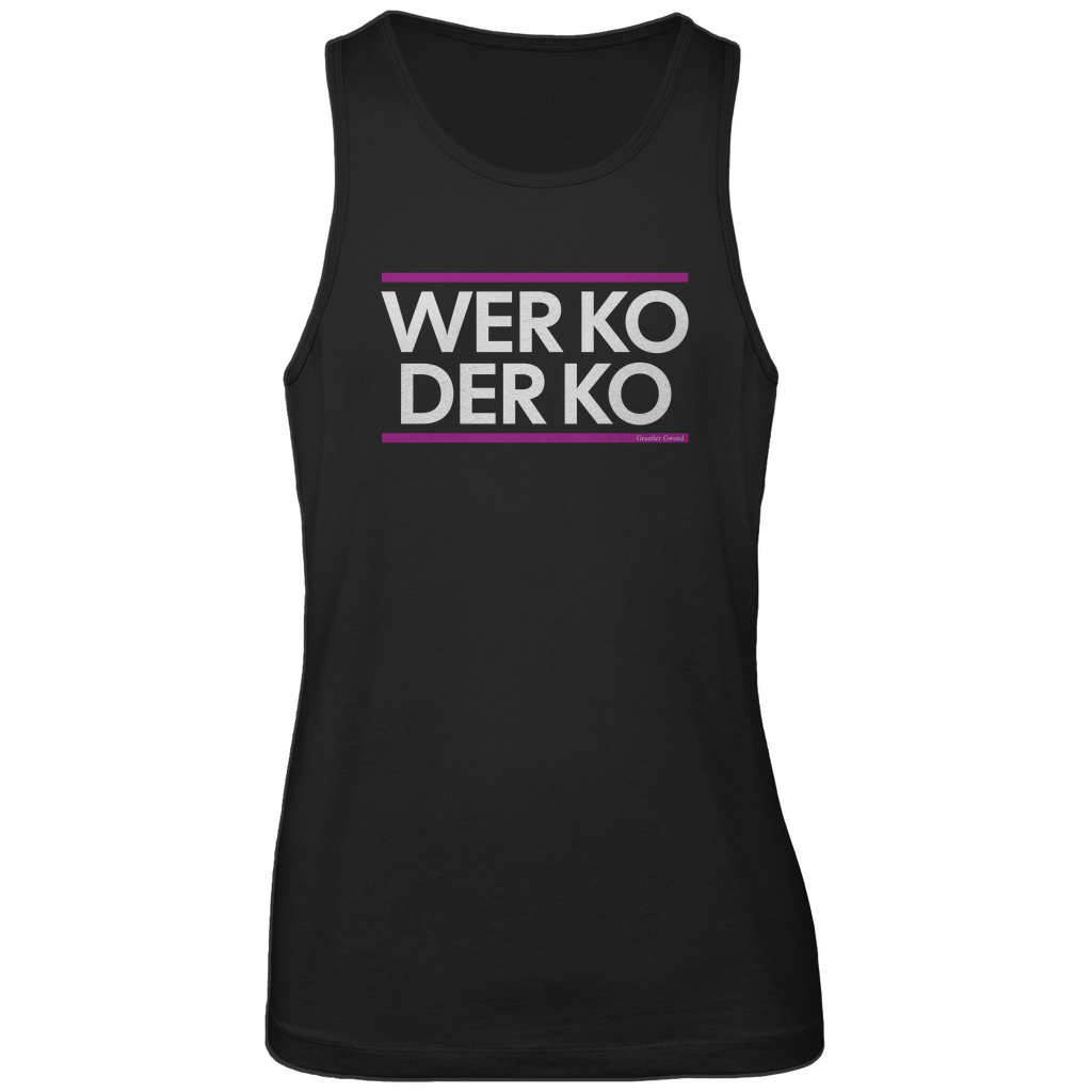 Bayerisches Herren Premium Tank Top wer ko der ko - pink/weiß - Grantler Gwand