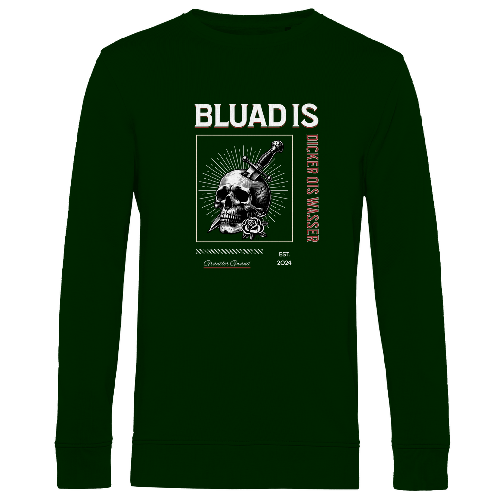 Bayerisches Herren Premium Bio Sweatshirt Bluad is dicker ois Wasser - rot - Grantler Gwand