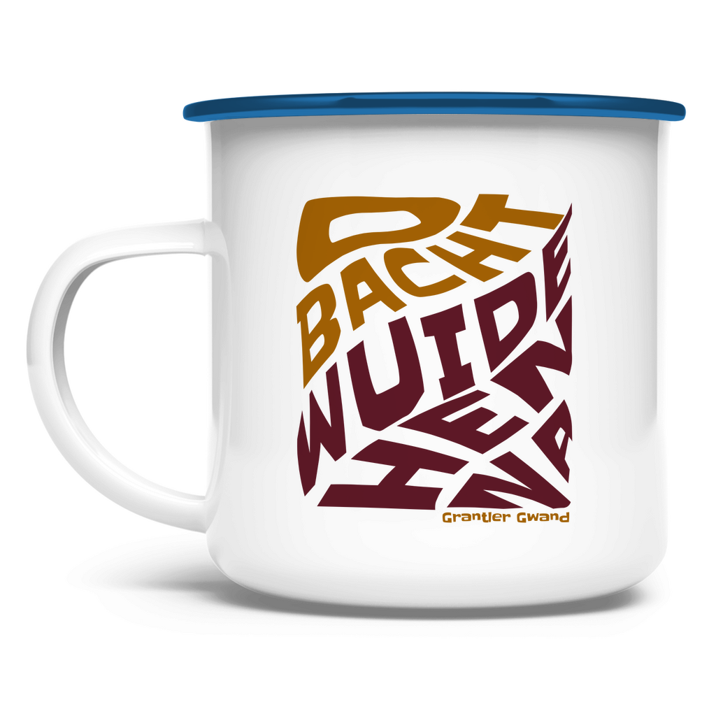 Emaille Tasse Obacht wuide Henna - ocker/rot