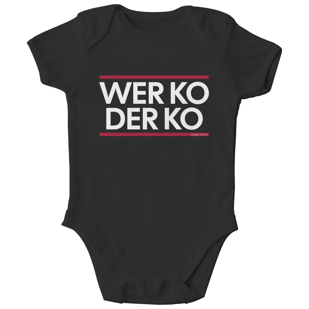 Bayerischer Bio Baby Body wer ko der ko - rot/weiß - bayerisches Gwand