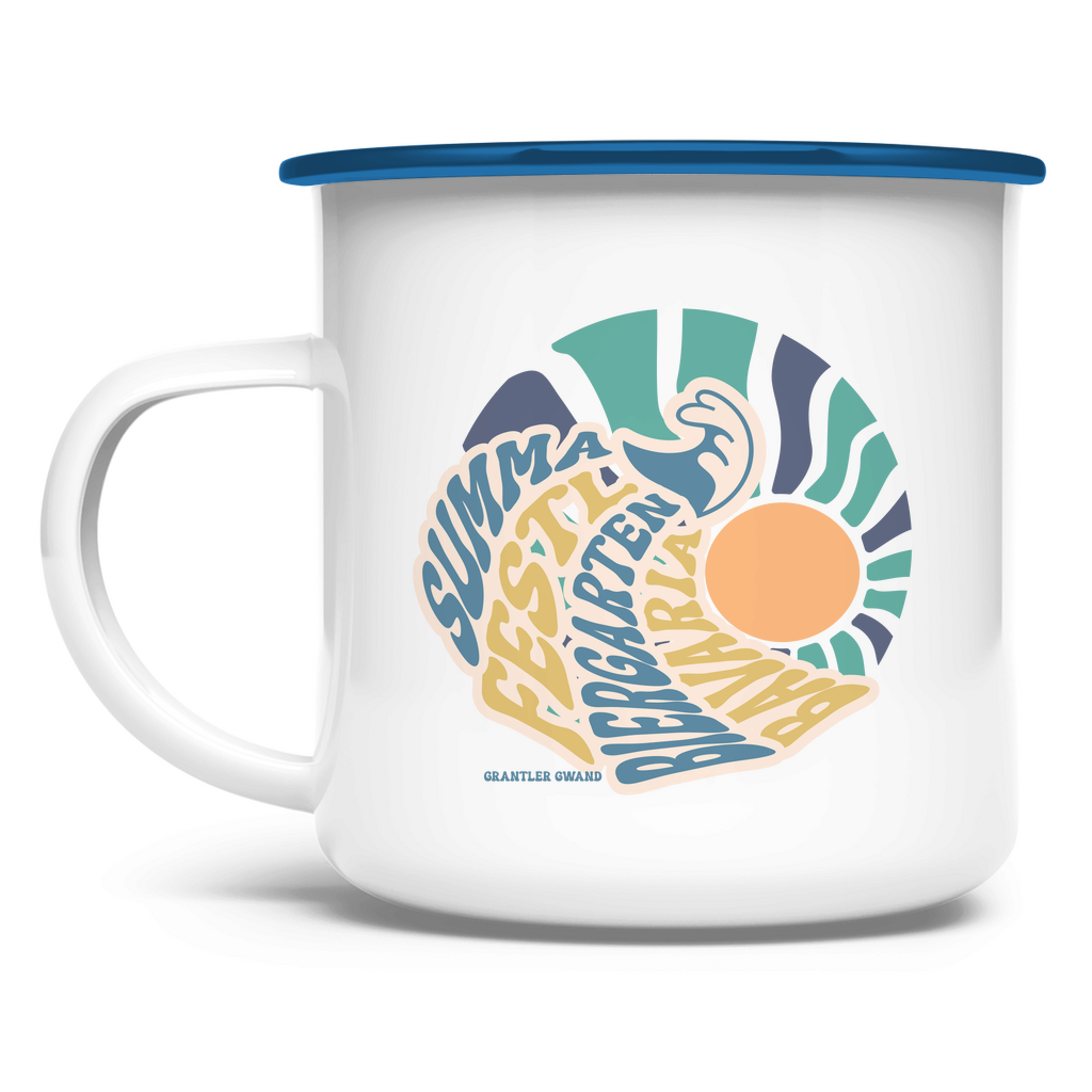 Emaille Tasse Summa, Festl, Biergarten, Bavaria - blau/gold