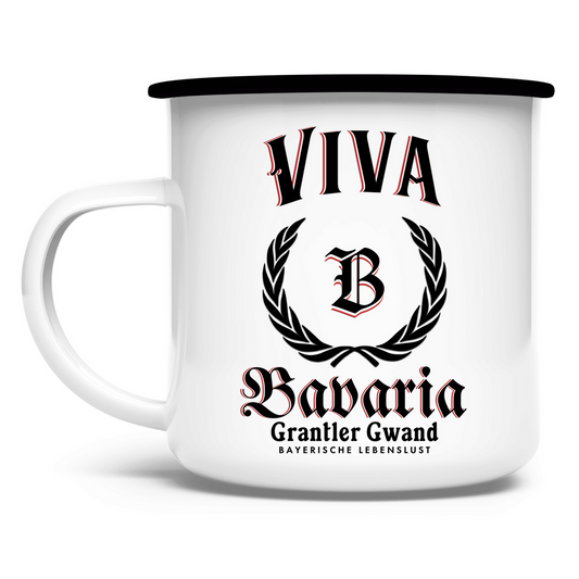 Bayerische Emaille Tasse Viva Bavaria schwarz - Grantler Gwand