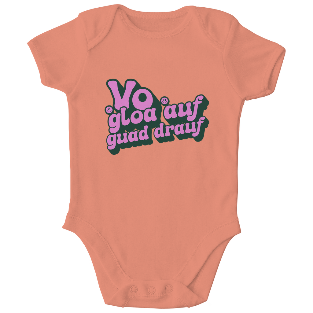 Bayerischer Bio Baby Body Vo gloa auf guad drauf - lila - Grantler Gwand