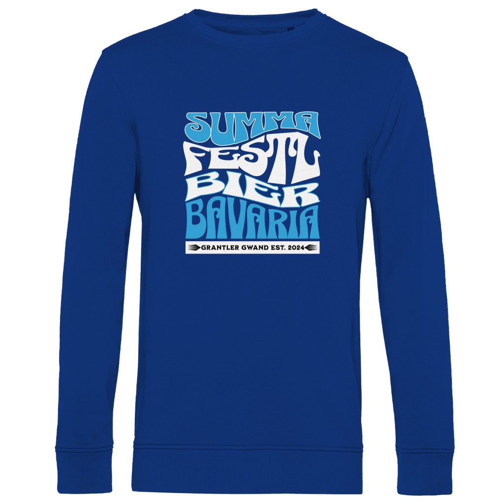 Herren Premium Bio Sweatshirt Summa, Festl, Bier, Bavaria - blau/weiß