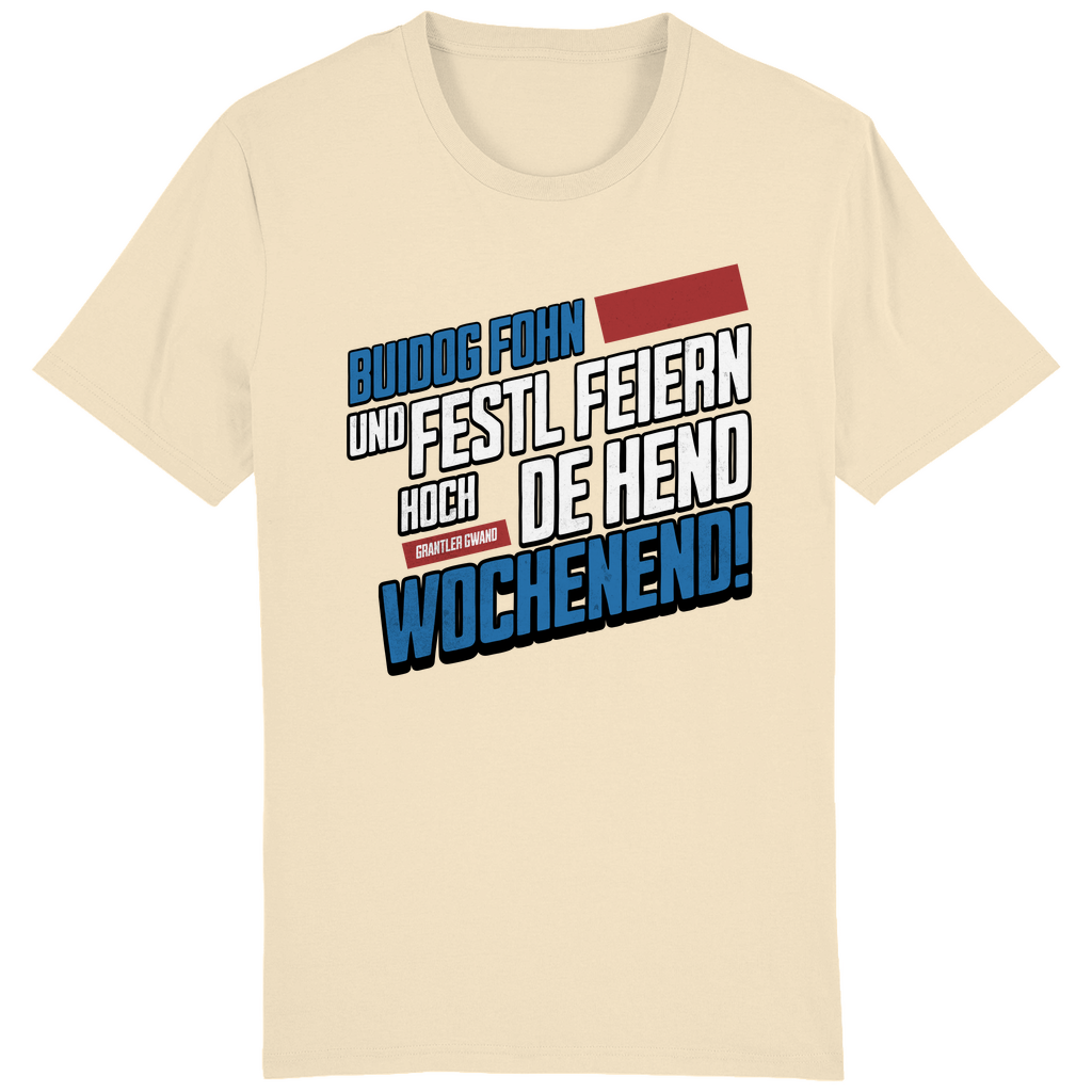 Bayerisches Herren T-Shirt Buidog fohn und Festl feiern - blau/rot - Grantler Gwand
