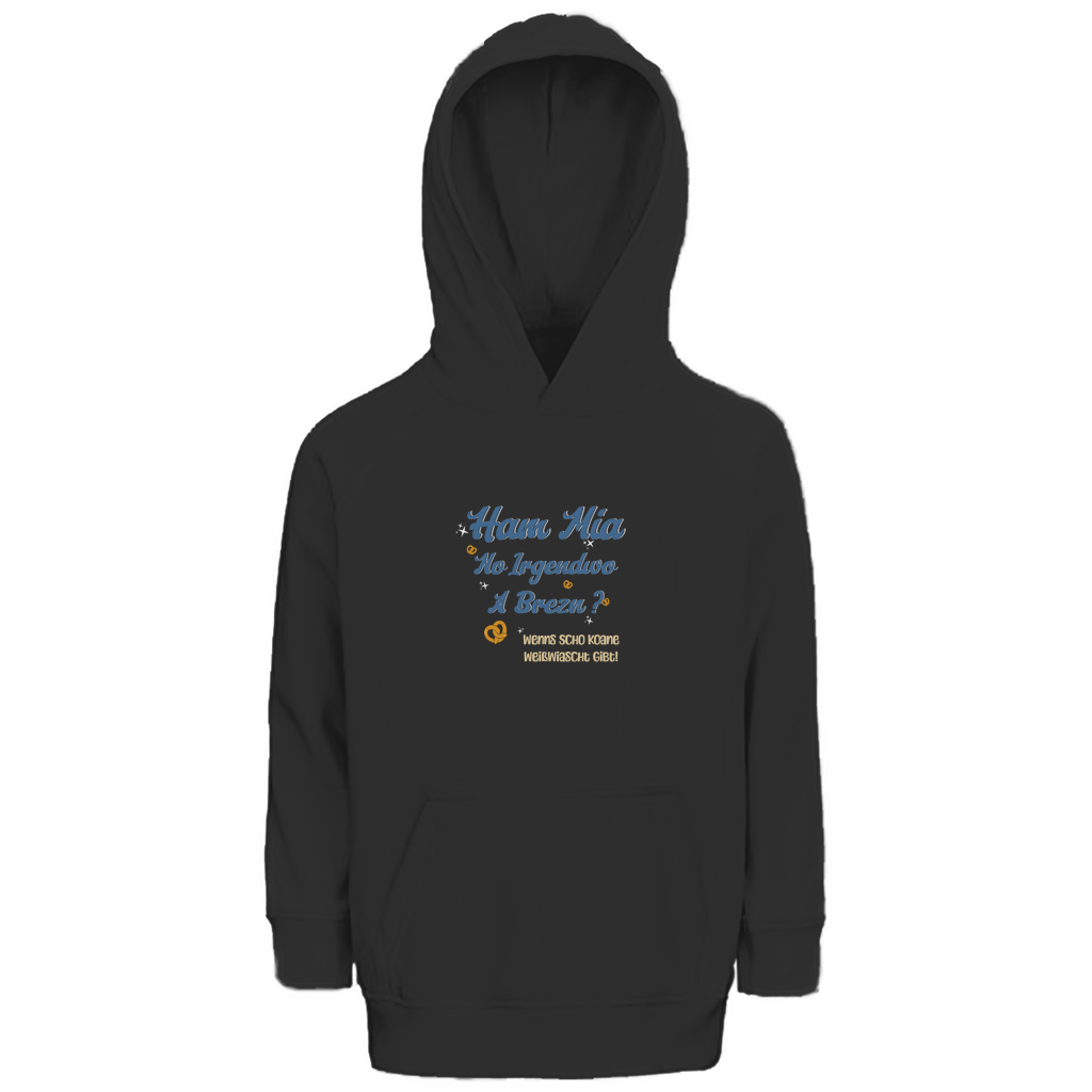 Bayerischer Kinder Premium Bio Hoodie Ham mia no irgendwo a Brezn - blau - Grantler Gwand