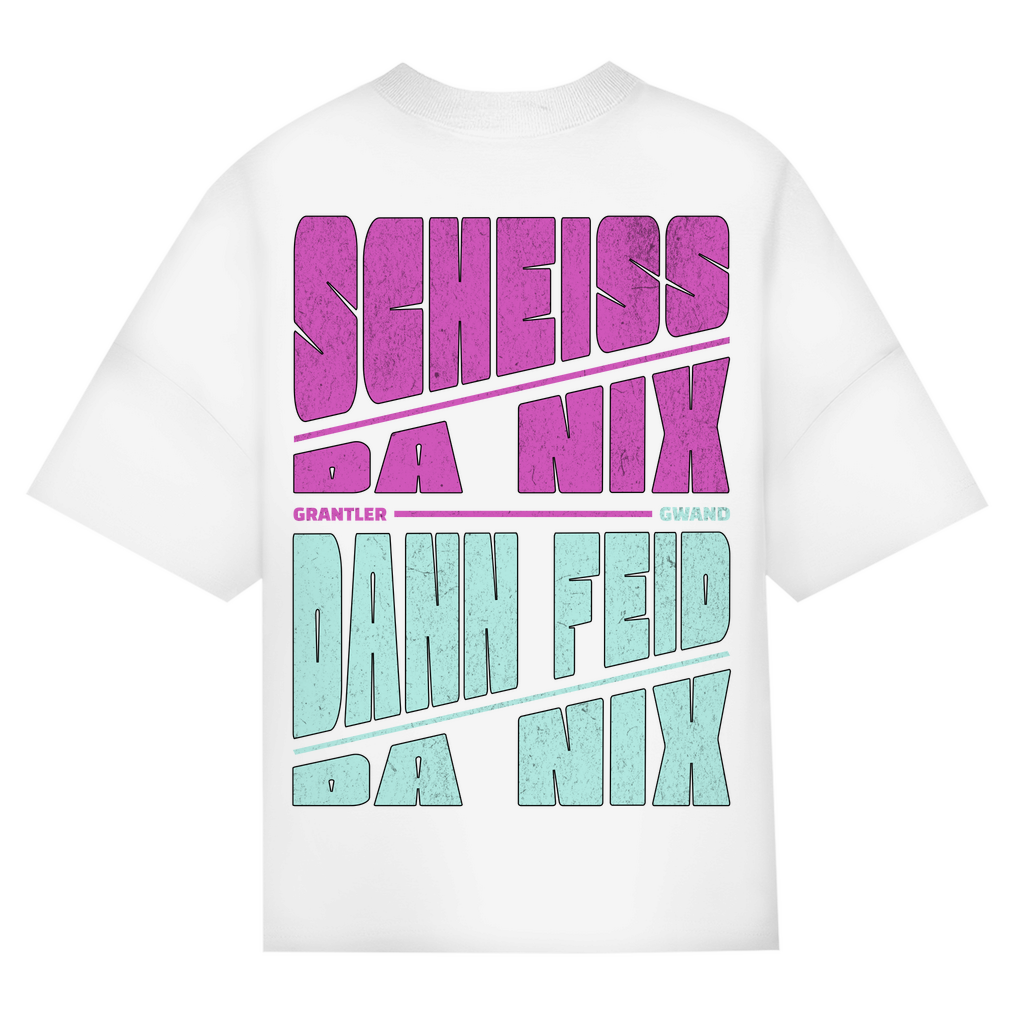 Bayerisches Oversize T-Shirt Frauen - Scheiss da nix dann feid da nix - pink/mint - Grantler Gwand