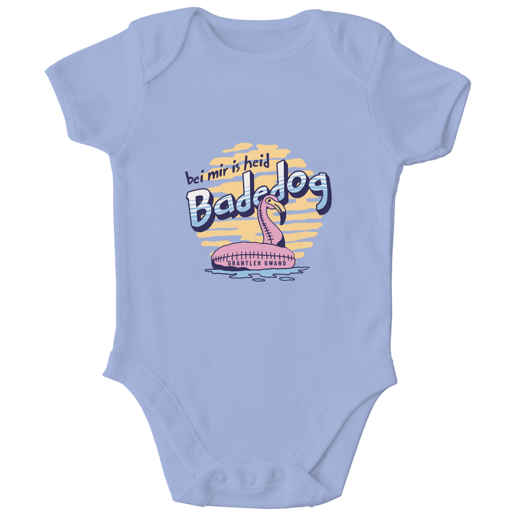 Bayerischer Bio Baby Body Bei mir is heid Badedog - blau - Grantler Gwand