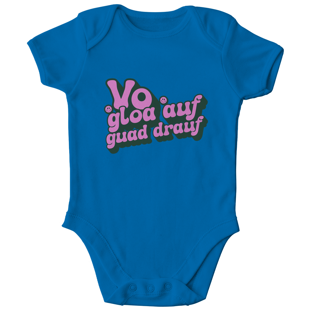 Bayerischer Bio Baby Body Vo gloa auf guad drauf - lila - Grantler Gwand
