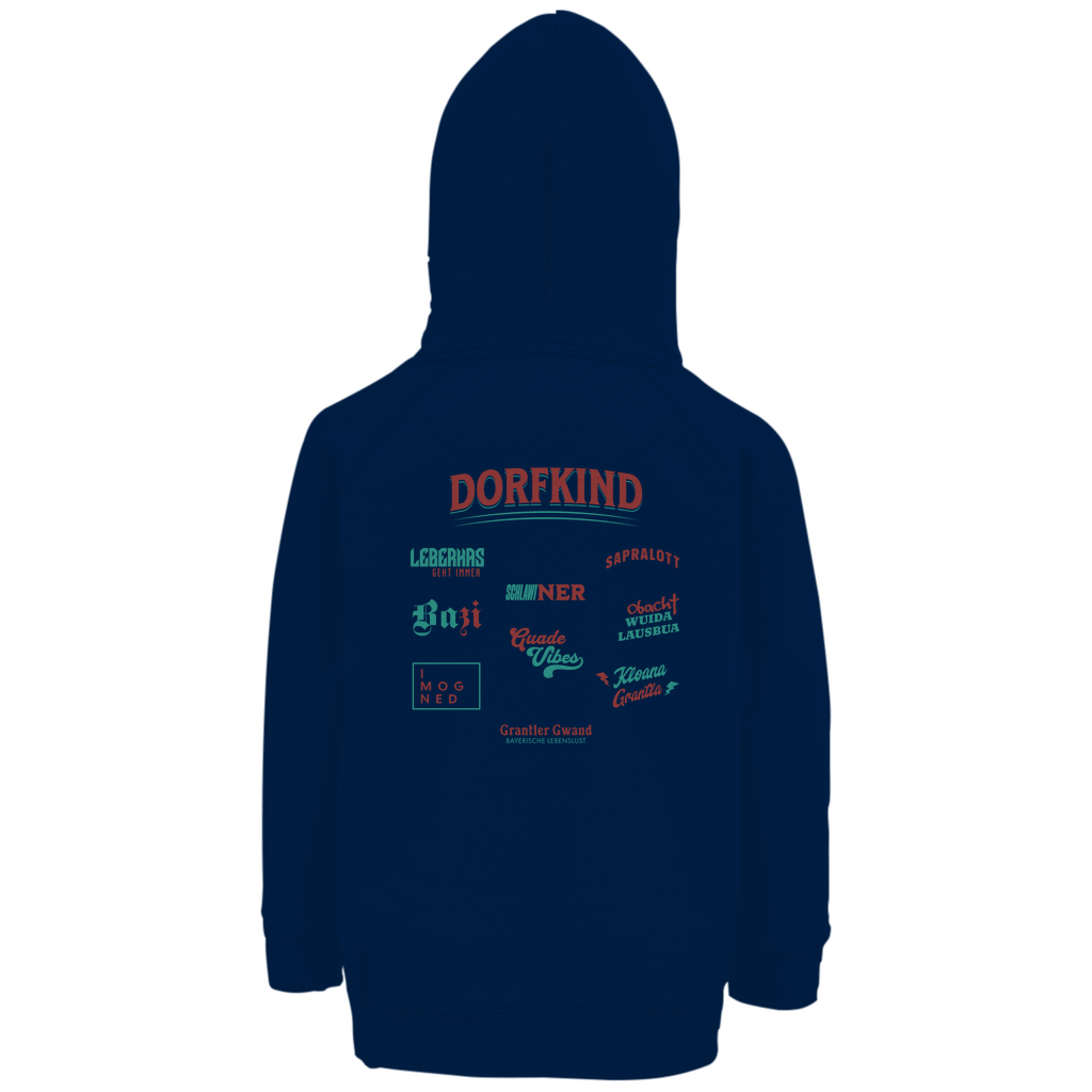 Bayerischer Kinder Premium Bio Hoodie - Dorfkind - Rot/Grün - Grantler Gwand