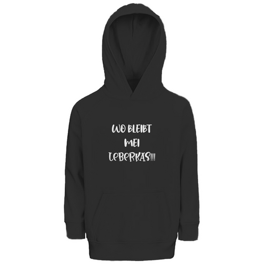 Bayerischer Kinder Premium Bio Hoodie Wo bleibt mei Leberkas - weiß - Grantler Gwand