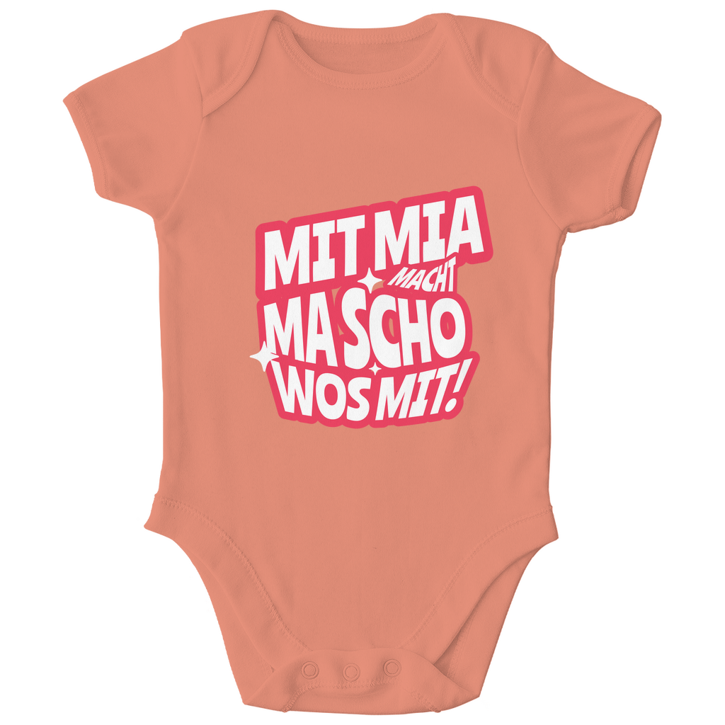 Bayerischer Bio Baby Body Mit mia macht ma scho wos mit - rot - Grantler Gwand