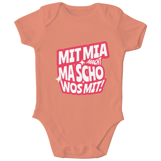 Bayerischer Bio Baby Body Mit mia macht ma scho wos mit - rot - Grantler Gwand
