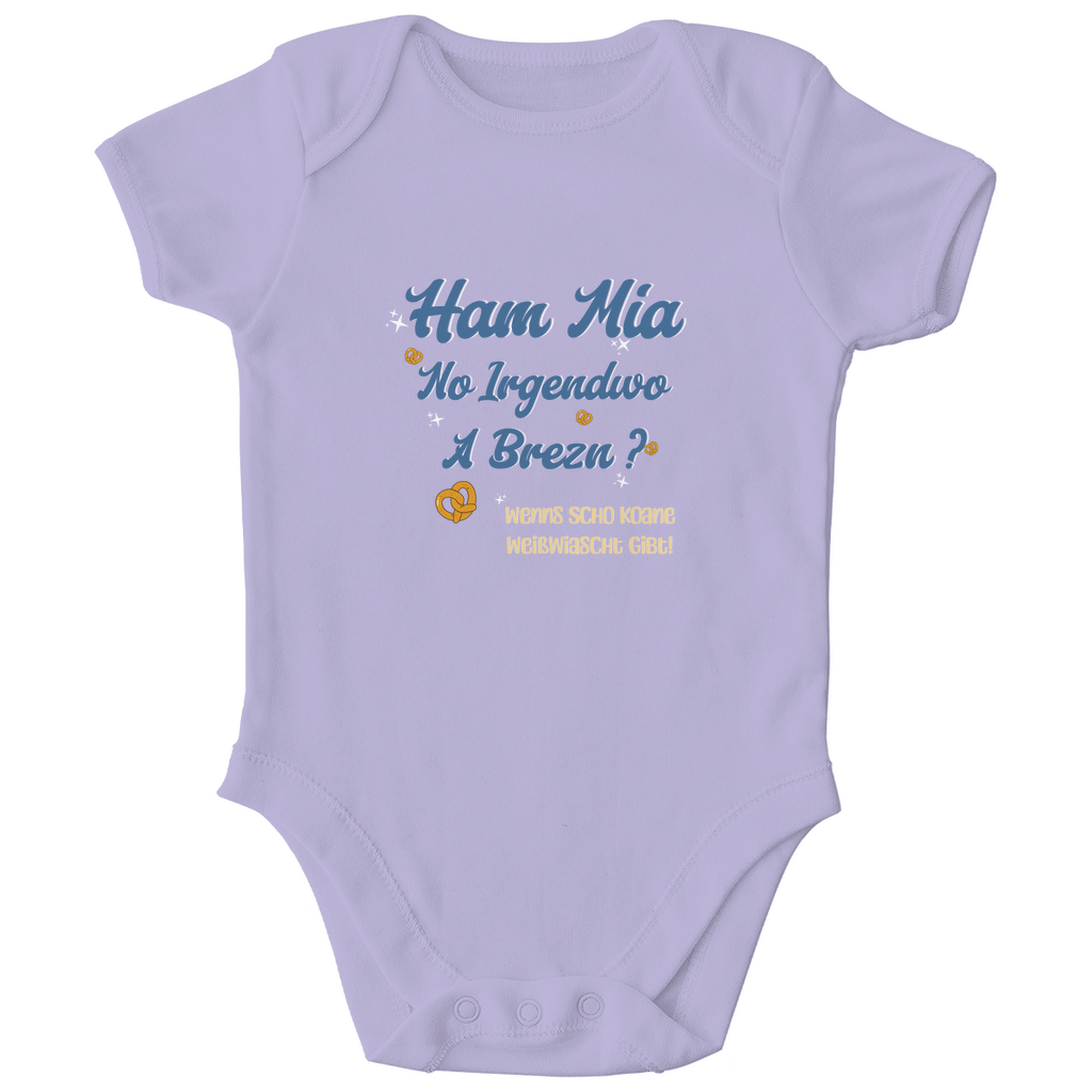 Bayerischer Bio Baby Body Ham mia no irgendwo a Brezn - blau - Grantler Gwand