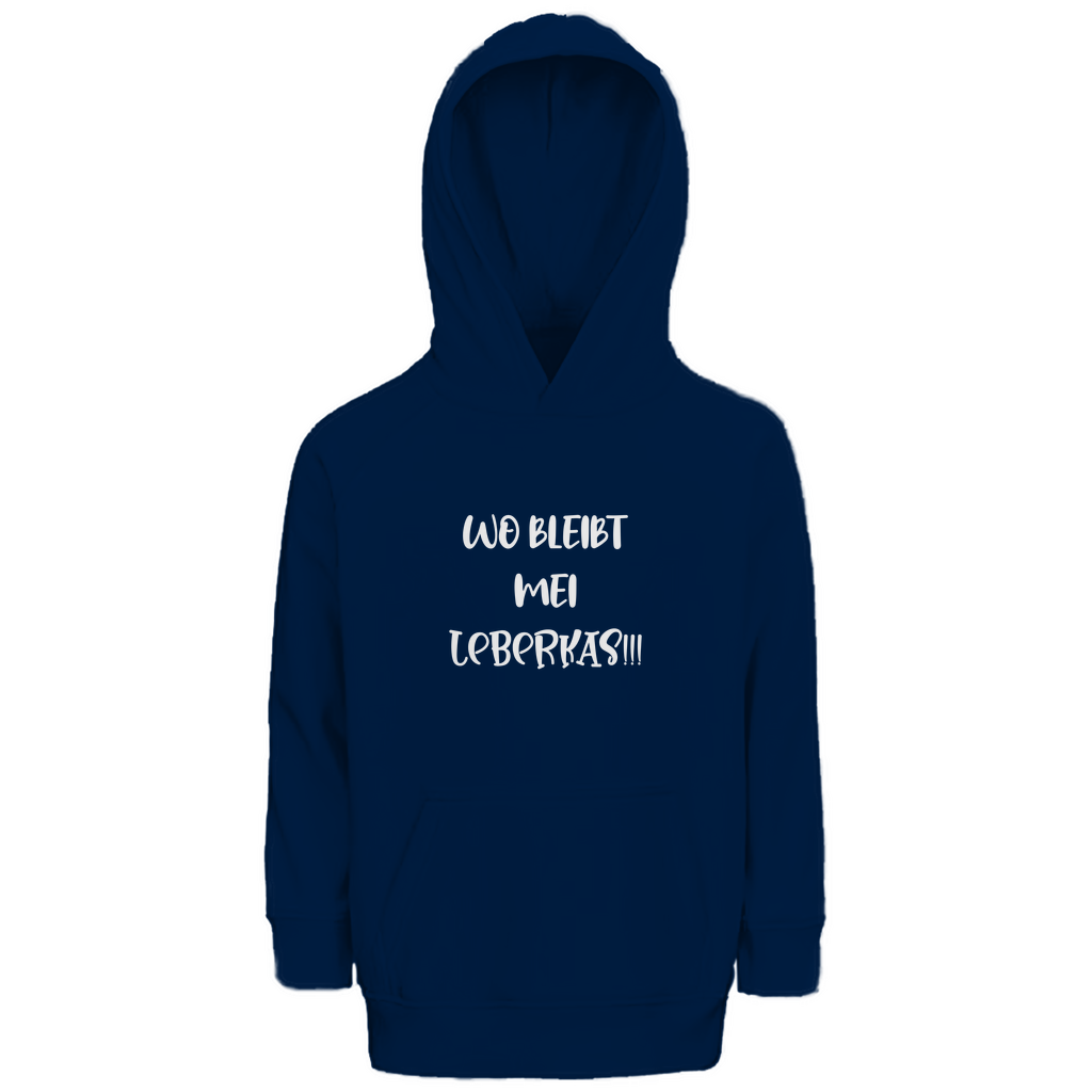 Bayerischer Kinder Premium Bio Hoodie Wo bleibt mei Leberkas - weiß - Grantler Gwand