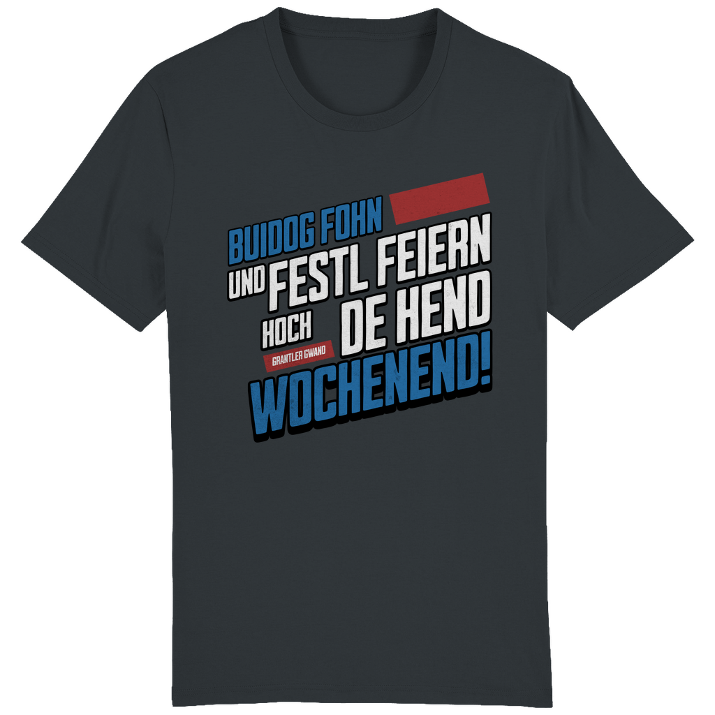 Bayerisches Herren T-Shirt Buidog fohn und Festl feiern - blau/rot - Grantler Gwand