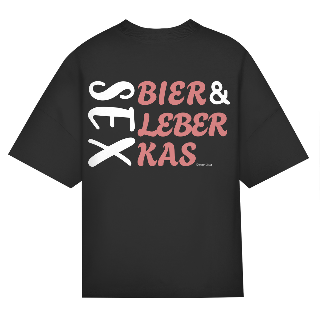 Bayerisches Oversize T-Shirt Männer - Sex, Bier, Leberkas - rot/weiß - Grantler Gwand