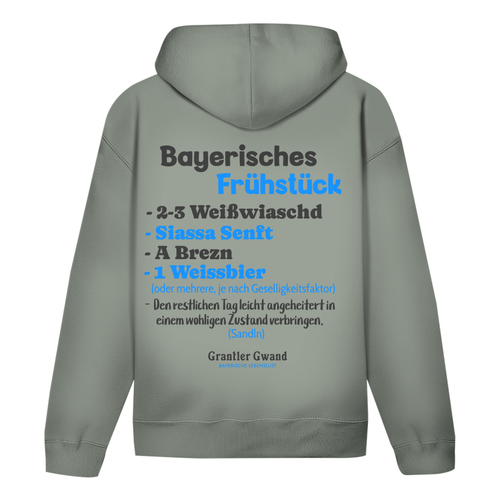 Bayerischer Hoodie Unisex - Bayerisches Frühstück - Schwarz/Blau - Grantler Gwand