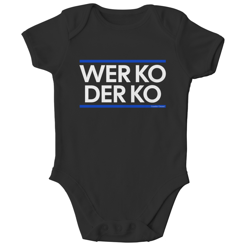 Bayerischer Bio Baby Body wer ko der ko - blau/weiß - Grantler Gwand