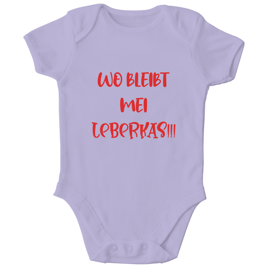 Bayerischer Bio Baby Body Wo bleibt mei Leberkas - rot - bayerisches Gwand