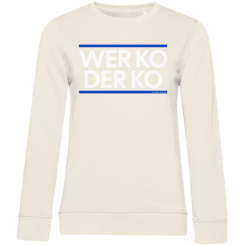 Damen Premium Bio Sweatshirt wer ko der ko - blau/weiß